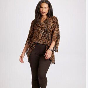 Laura Leopard Print V-Neck Blouse Brown